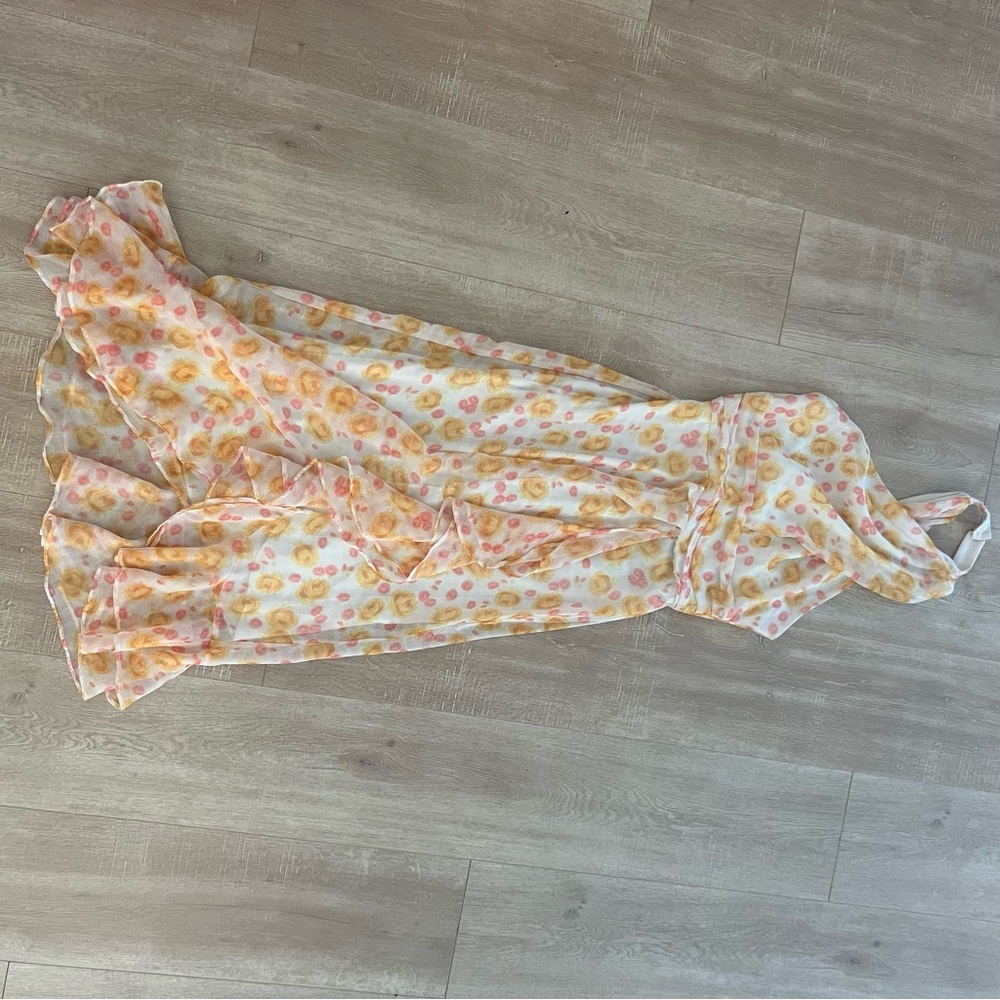 Floral Wrap Halter Dress, size XS, bridal shower, vacation, formal midi dress - Picture 7 of 15